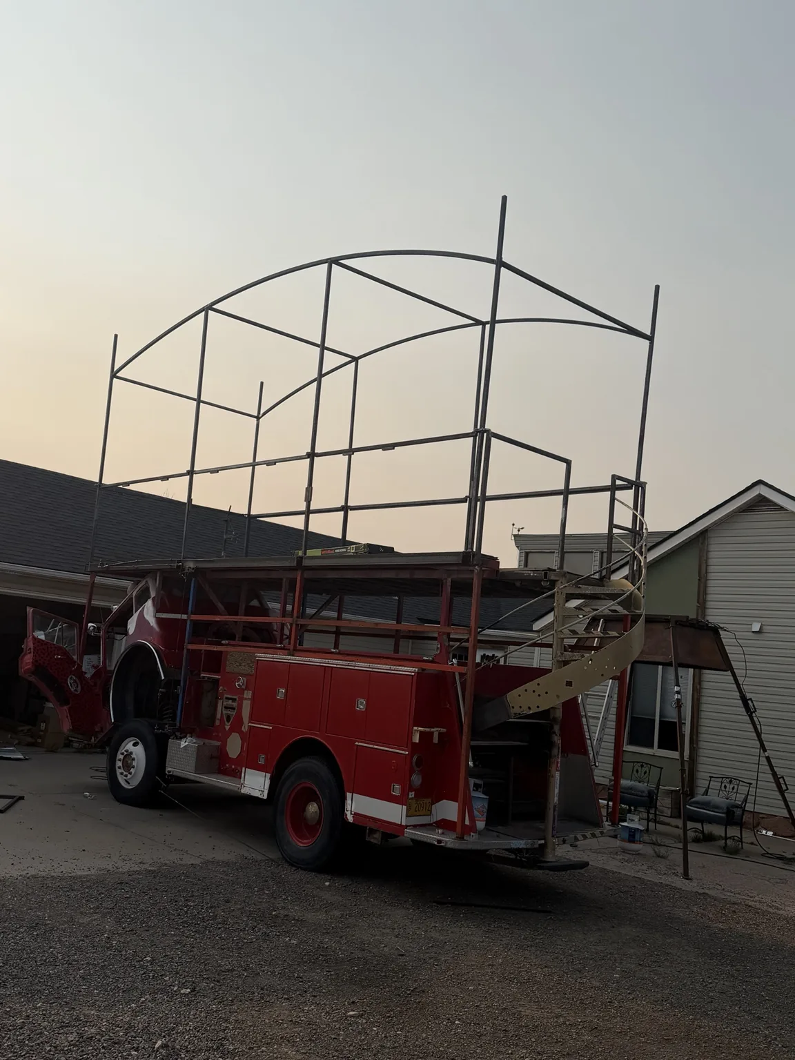 Burning Man fire truck fabrication, view 1