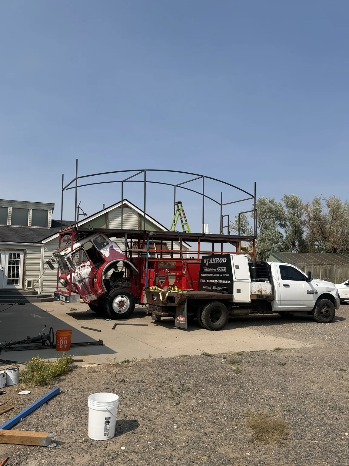 Burning Man fire truck fabrication, view 2